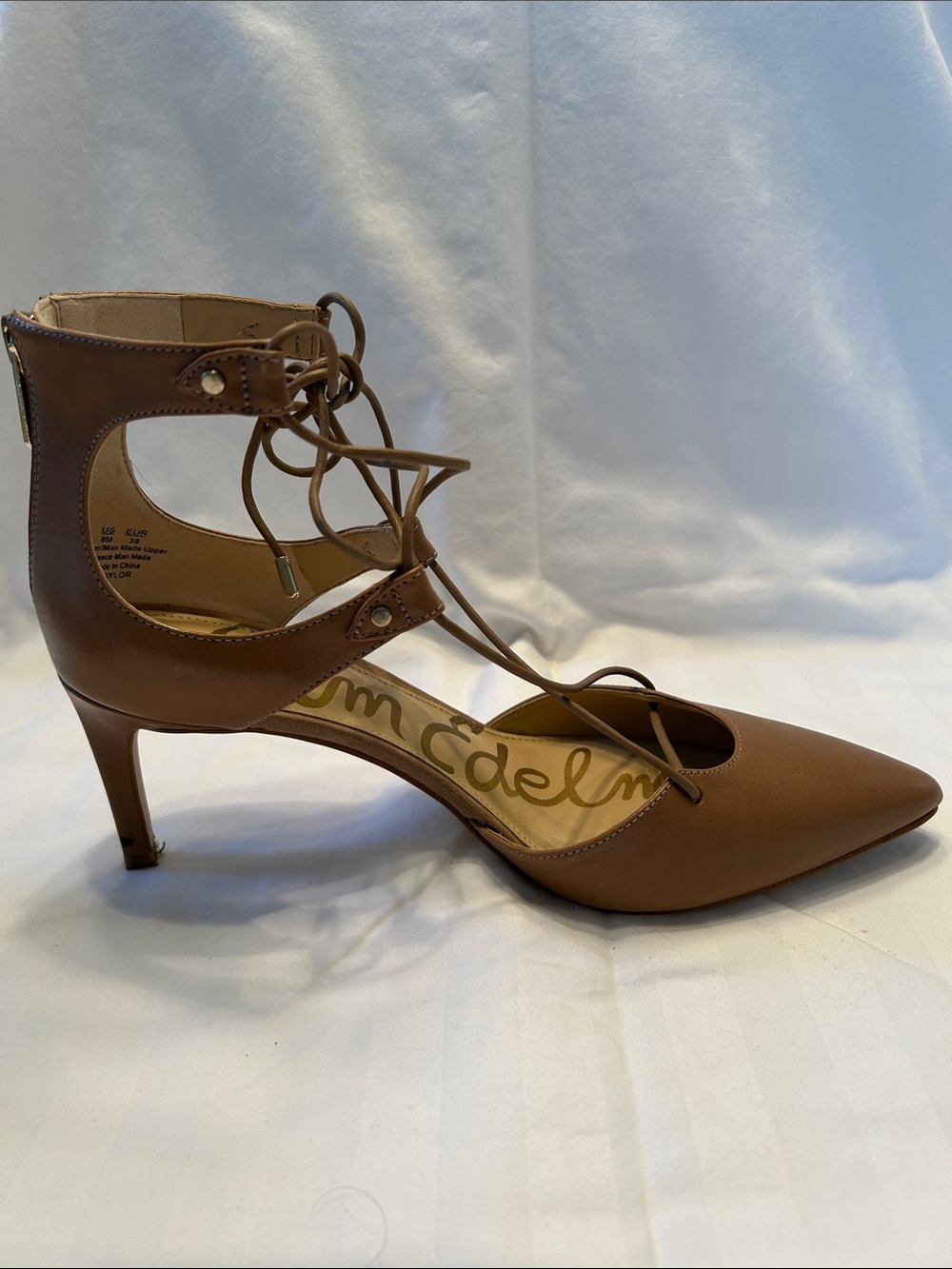 Sam Edelman Tan Lace-Up Pointed Toe Heels - Picture 2 of 7